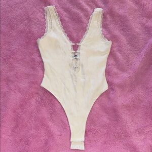White Lace Trim Tigermist Bodysuit